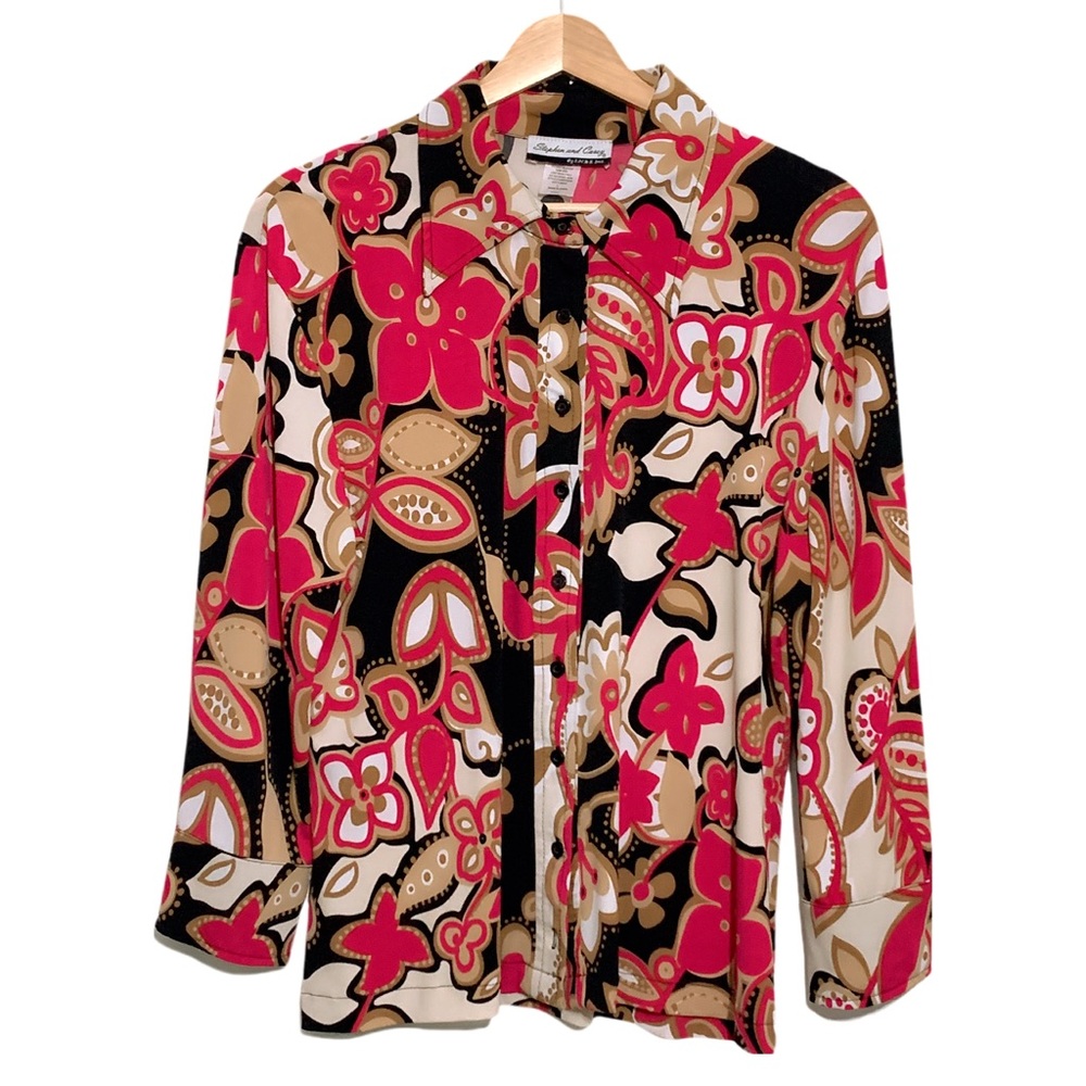 Vintage Funky Dopamine Day Glow 60's/70's Vibe Pointed Collar Blouse Large